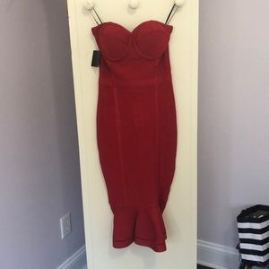 BEBE Bustier Flutter Hem Bandage Dress